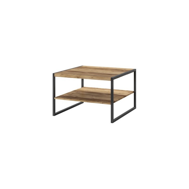 Table basse carrée style industriel collection ZOLA. Coloris épicéa et noir.