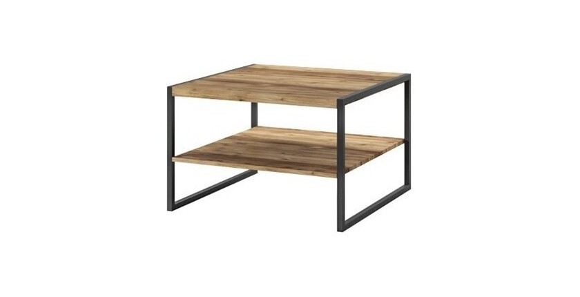 Table basse carrée style industriel collection ZOLA. Coloris épicéa et noir.