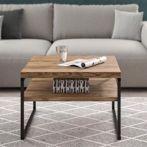 Table basse carrée style industriel collection ZOLA. Coloris épicéa et noir.