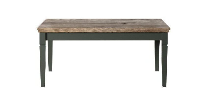 Table basse rectangulaire collection ASSIA. Coloris vert et chêne.