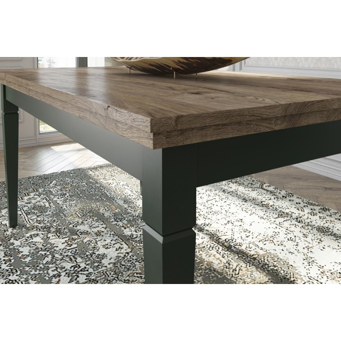 Table basse rectangulaire collection ASSIA. Coloris vert et chêne.