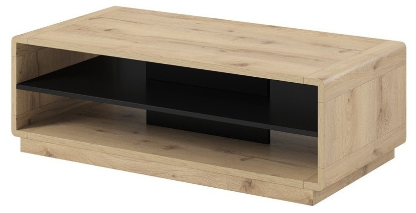 Table basse couleur chêne et noir collection VILLA avec niches de rangement.