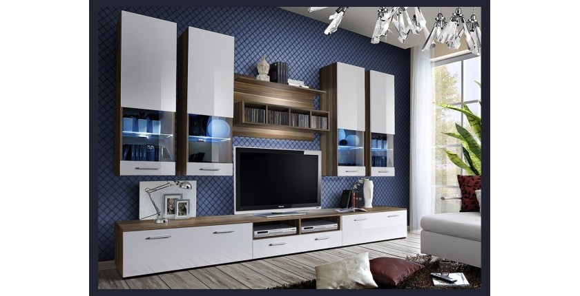Composition de meubles TV collection SAGA. Coloris noyer et blanc