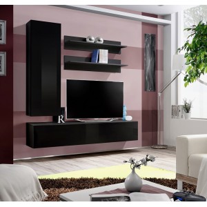Meuble TV FLY H1 design, coloris noir brillant. Meuble suspendu moderne et tendance pour votre salon.
