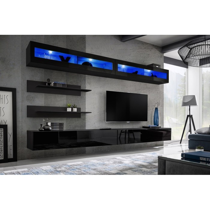 Ensemble de meubles suspendus avec LEDS collection FLY. Coloris noir.