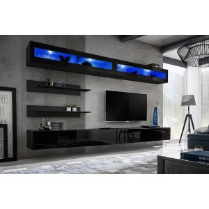 Ensemble de meubles suspendus avec LEDS collection FLY. Coloris noir.