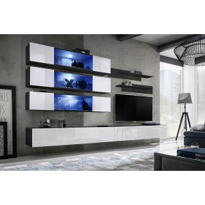 Ensemble de meubles suspendus avec LEDS collection FLY J2. Coloris noir et blanc.