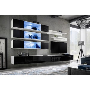 Ensemble de meubles suspendus avec LEDS collection FLY J3. Coloris blanc et noir.