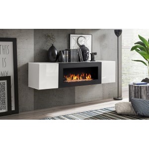 Ensemble de meubles suspendus avec cheminée décorative collection FLY M2. Coloris blanc.