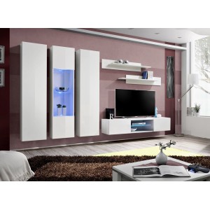 Ensemble Meuble TV FLY P5 avec LED. Coloris blanc. Meubles suspendus design pour votre salon.