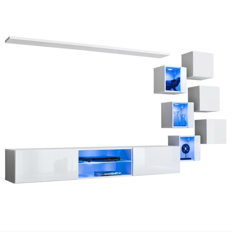 Ensemble meubles de salon SWITCH XXI design, coloris blanc brillant.