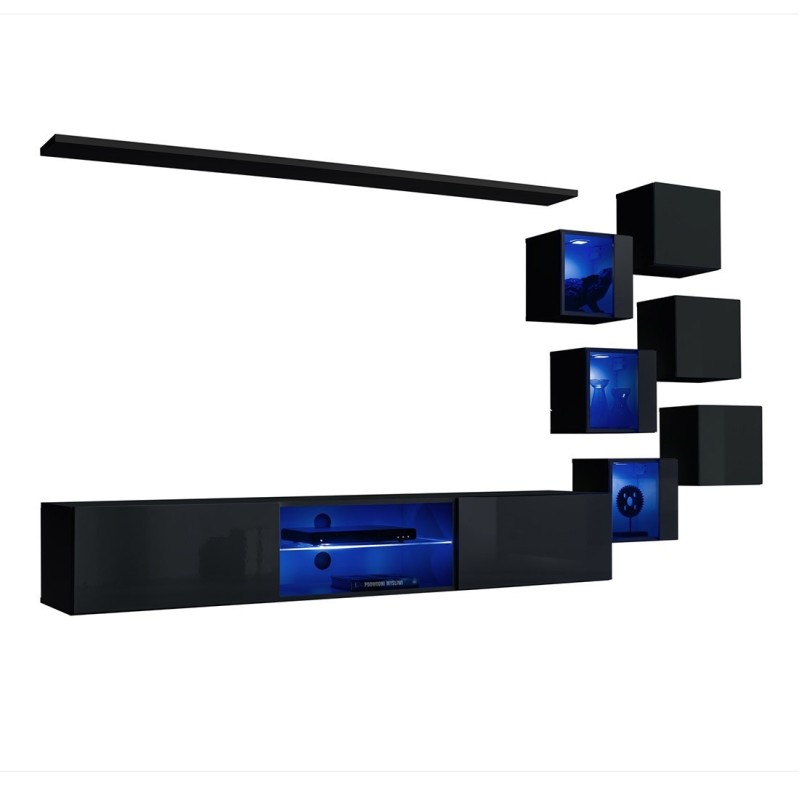 Ensemble meubles de salon SWITCH XXI design, coloris noir brillant.