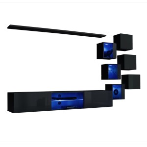 Ensemble meubles de salon SWITCH XXI design, coloris noir brillant.