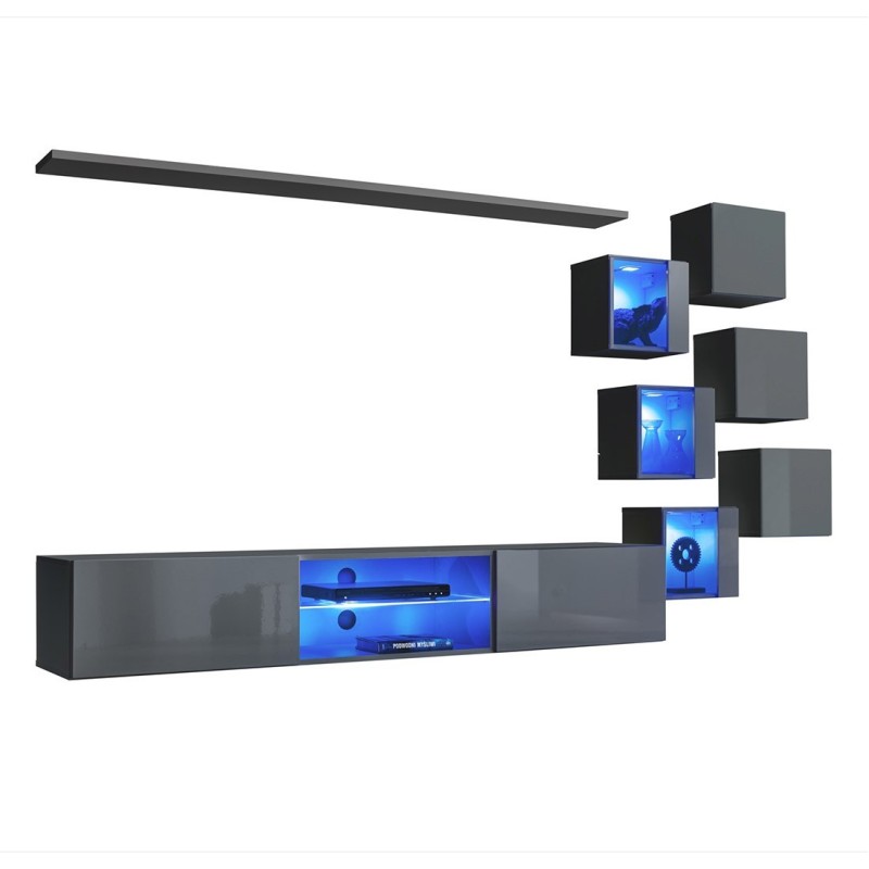 Ensemble meubles de salon SWITCH XXI design, coloris gris brillant.