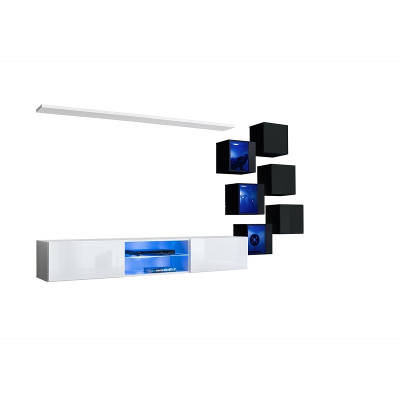 Ensemble meubles de salon SWITCH XXI design, coloris blanc et noir.