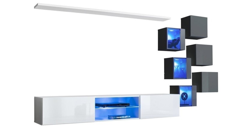 Ensemble meubles de salon SWITCH XXI design, coloris blanc et gris.