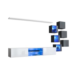 Ensemble meubles de salon SWITCH XXI design, coloris blanc et gris.