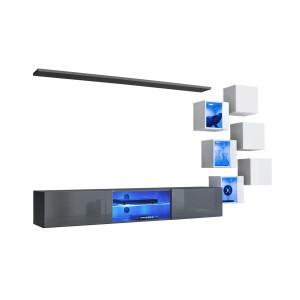 Ensemble meubles de salon SWITCH XXI design, coloris gris et blanc.