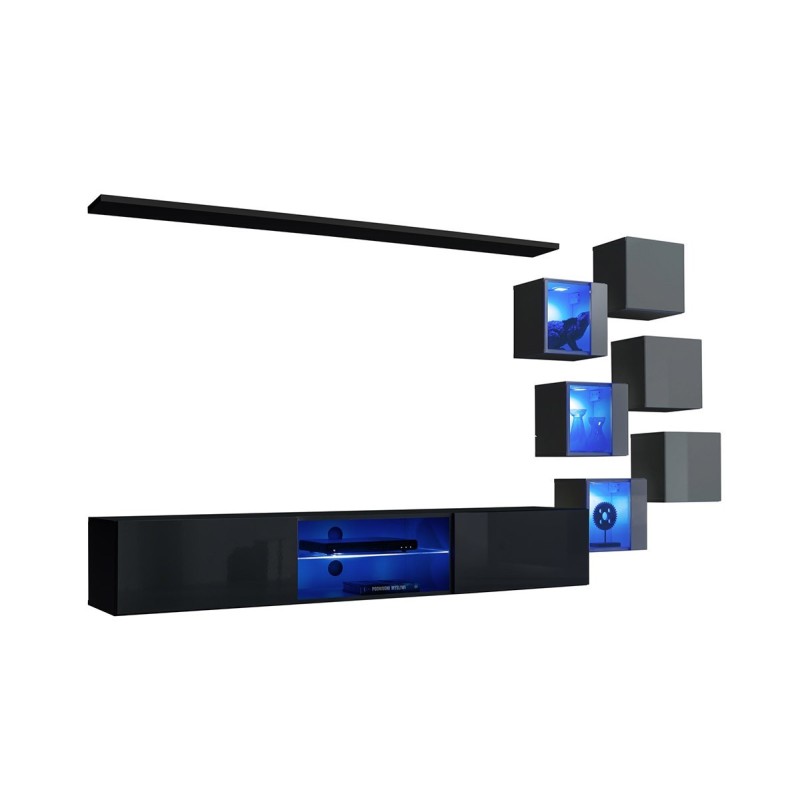 Ensemble meubles de salon SWITCH XXI design, coloris noir et gris.