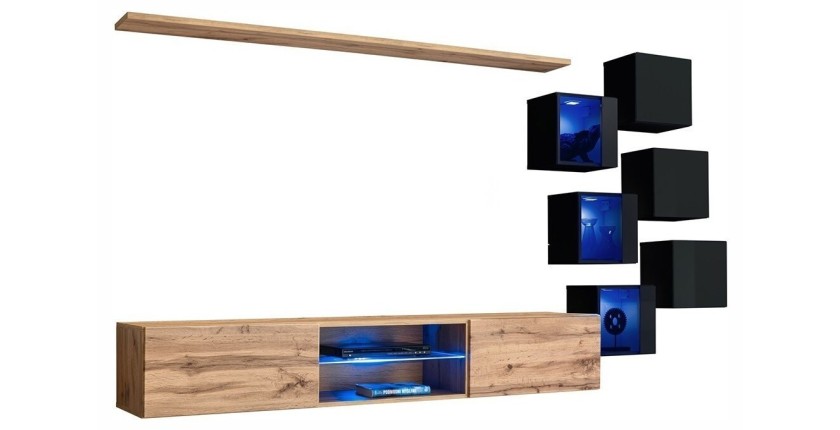 Ensemble meubles de salon SWITCH XXI design, coloris chêne et noir.