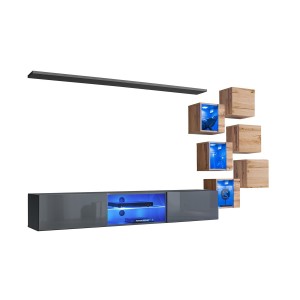 Ensemble meubles de salon SWITCH XXI design, coloris gris et chêne.