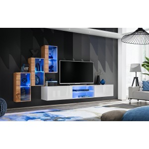 Ensemble meubles de salon SWITCH XXII design, coloris chêne et blanc.