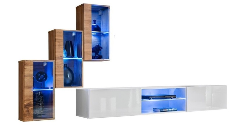 Ensemble meubles de salon SWITCH XXII design, coloris chêne et blanc.