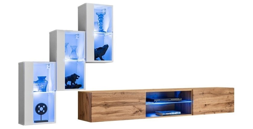 Ensemble meubles de salon SWITCH XXII design, coloris blanc et chêne.