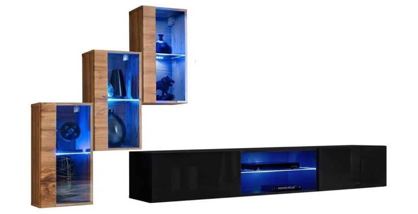 Ensemble meubles de salon SWITCH XXII design, coloris chêne et noir.