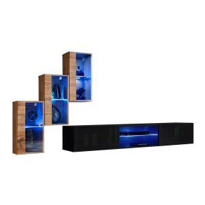 Ensemble meubles de salon SWITCH XXII design, coloris chêne et noir.