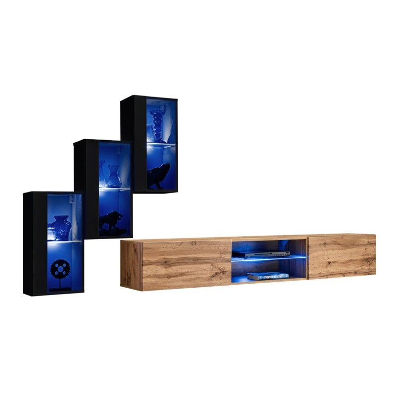 Ensemble meubles de salon SWITCH XXII design, coloris noir et chêne.