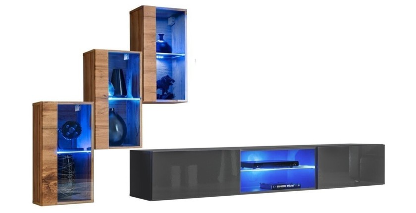 Ensemble meubles de salon SWITCH XXII design, coloris chêne et gris.