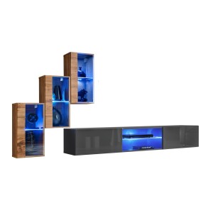 Ensemble meubles de salon SWITCH XXII design, coloris chêne et gris.