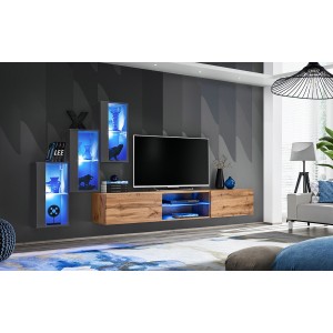 Ensemble meubles de salon SWITCH XXII design, coloris gris et chêne.