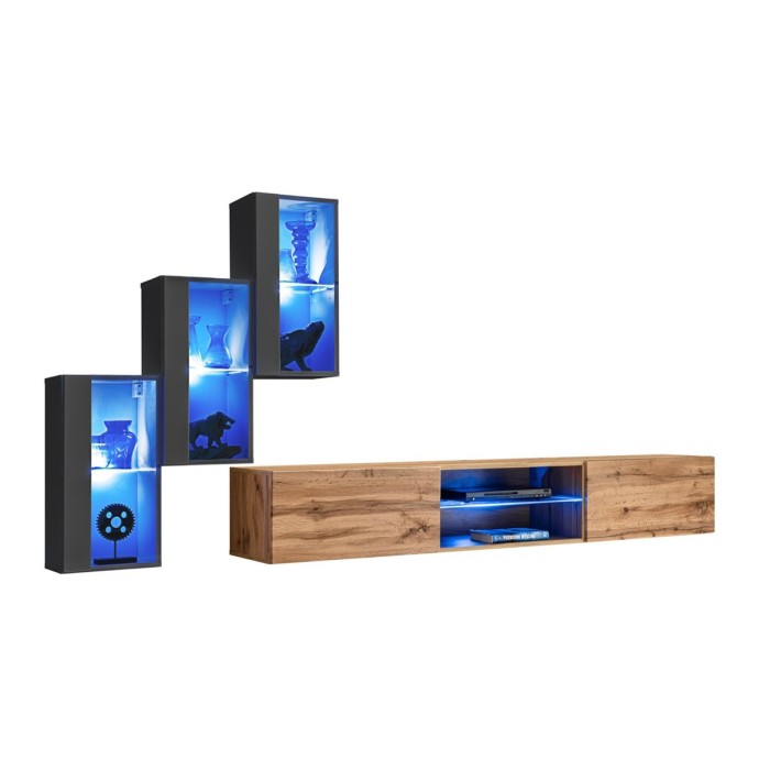 Ensemble meubles de salon SWITCH XXII design, coloris gris et chêne.