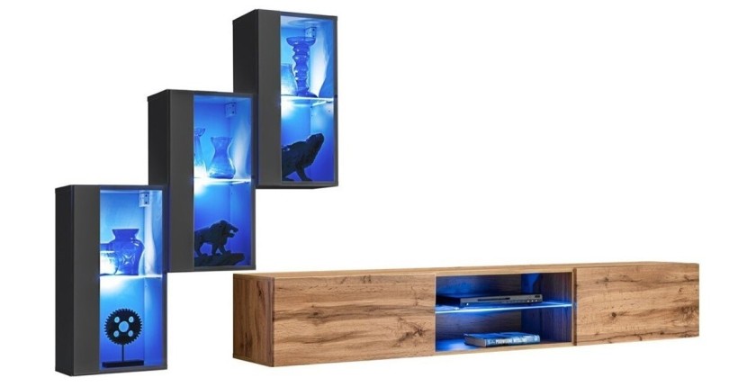 Ensemble meubles de salon SWITCH XXII design, coloris gris et chêne.