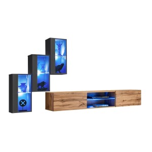 Ensemble meubles de salon SWITCH XXII design, coloris gris et chêne.