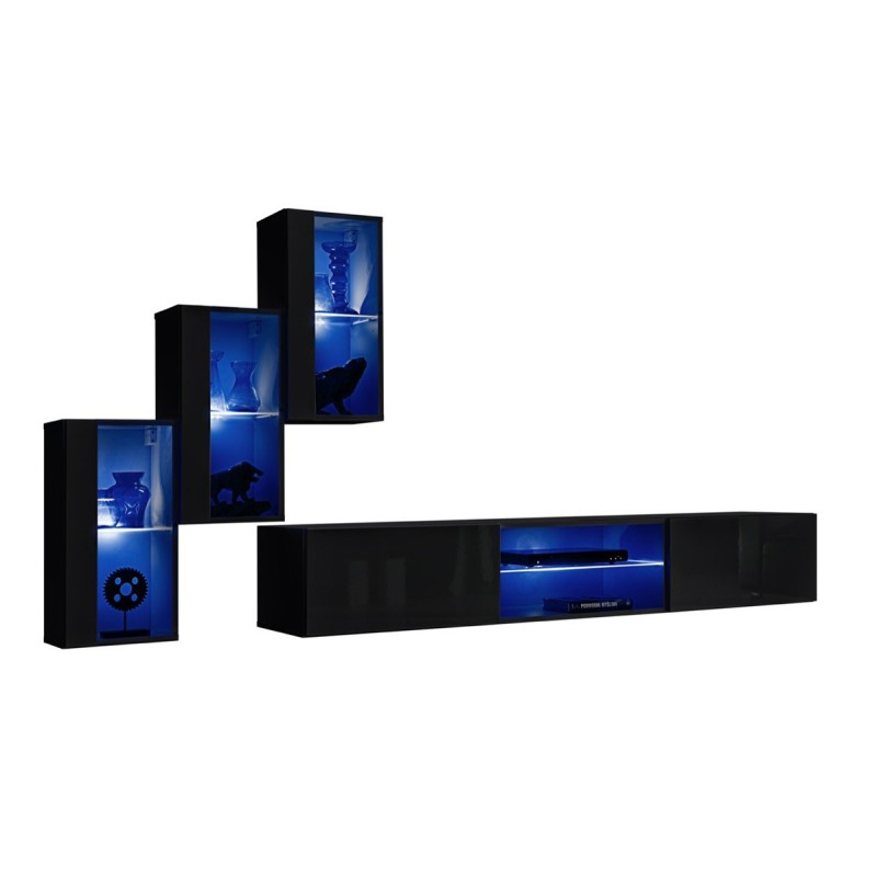 Ensemble meubles de salon SWITCH XXIII design, coloris noir brillant.