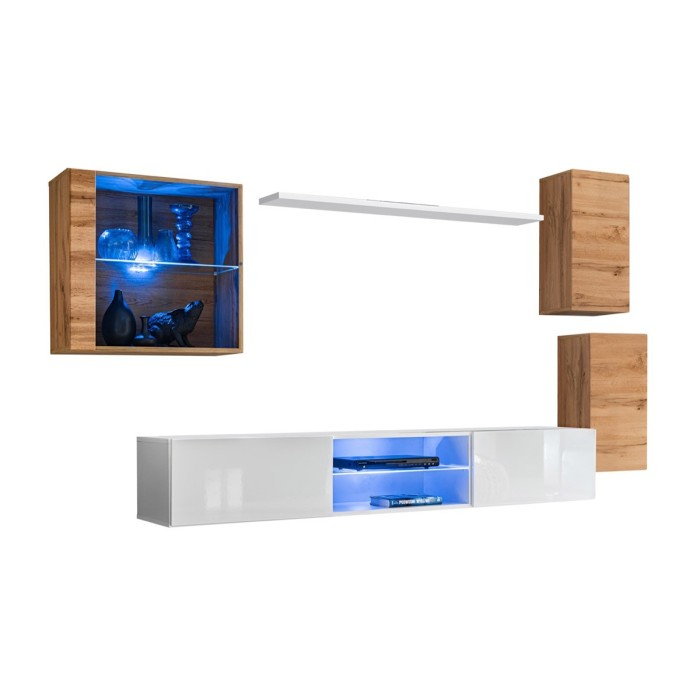 Ensemble meubles de salon SWITCH XXIII design, coloris chêne et blanc