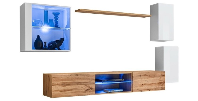 Ensemble meubles de salon SWITCH XXIII design, coloris blanc et chêne