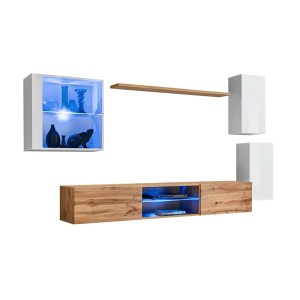 Ensemble meubles de salon SWITCH XXIII design, coloris blanc et chêne