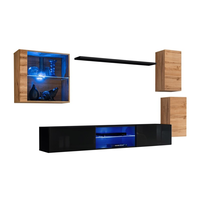 Ensemble meubles de salon SWITCH XXIII design, coloris chêne et noir