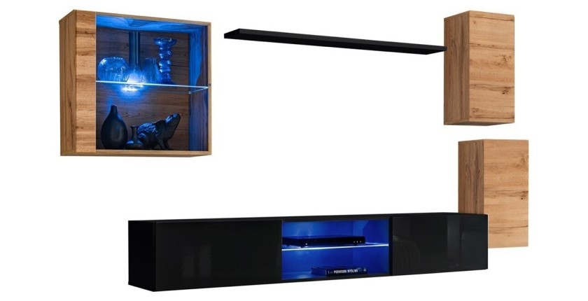 Ensemble meubles de salon SWITCH XXIII design, coloris chêne et noir