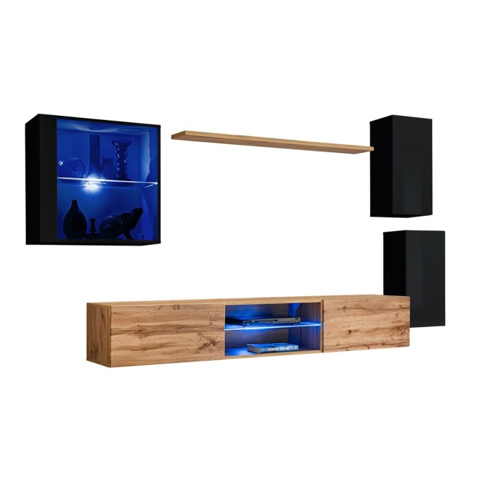 Ensemble meubles de salon SWITCH XXIII design, coloris noir et chêne