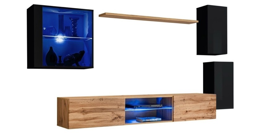 Ensemble meubles de salon SWITCH XXIII design, coloris noir et chêne