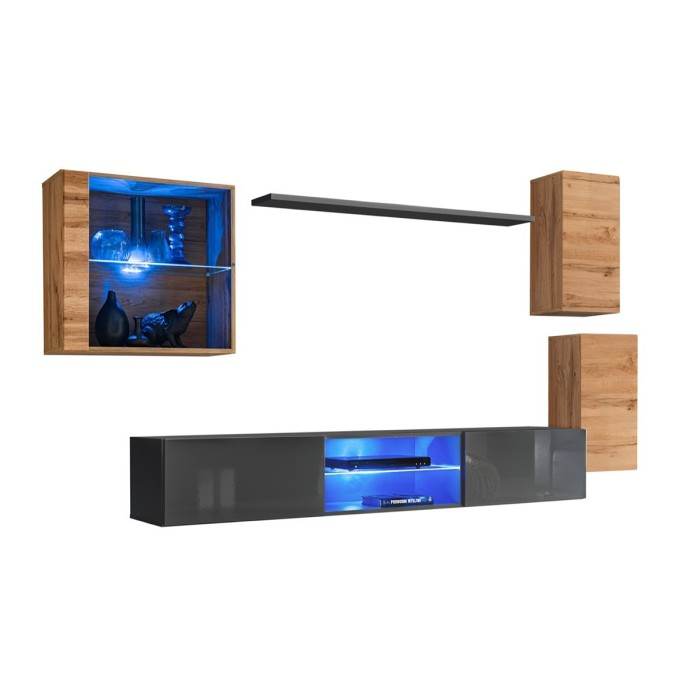 Ensemble meubles de salon SWITCH XXIII design, coloris chêne et gris