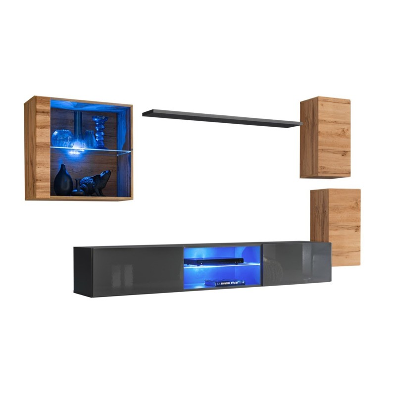 Ensemble meubles de salon SWITCH XXIII design, coloris chêne et gris