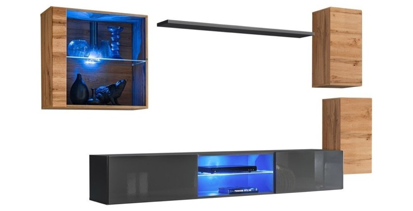 Ensemble meubles de salon SWITCH XXIII design, coloris chêne et gris