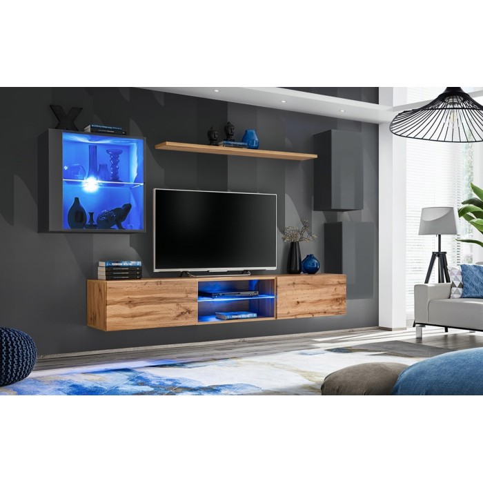 Ensemble meubles de salon SWITCH XXIII design, coloris gris et chêne