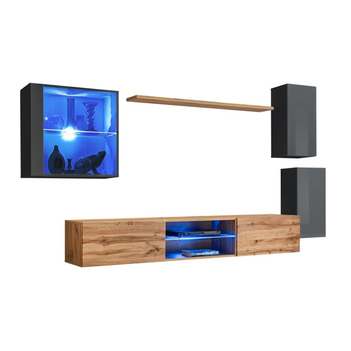 Ensemble meubles de salon SWITCH XXIII design, coloris gris et chêne